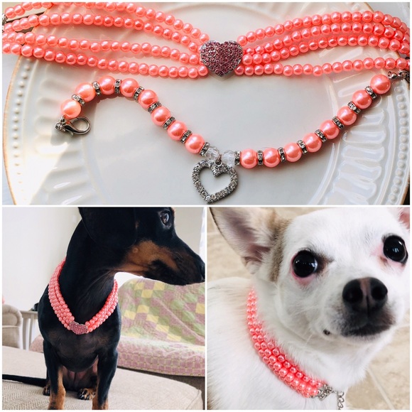 💙Last One!💙Dog & Cat Bling! Pink Pearl Collars - Picture 2 of 4